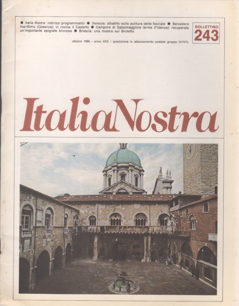 Italia Nostra. Bollettino n. 243, ottobre 1986 | Immagine principale