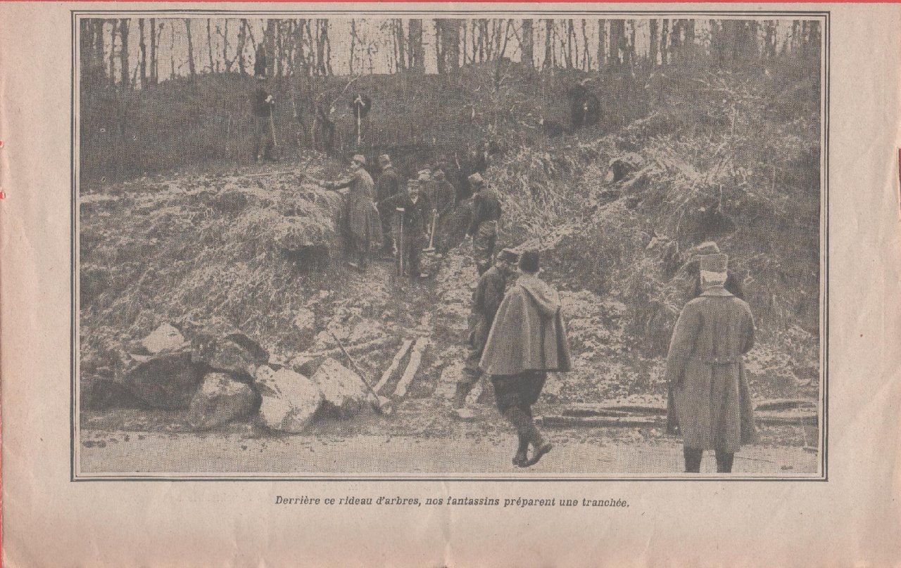 IWW. Derriere ce rideau d'arbres nos fantassins preparent une tranchee. …