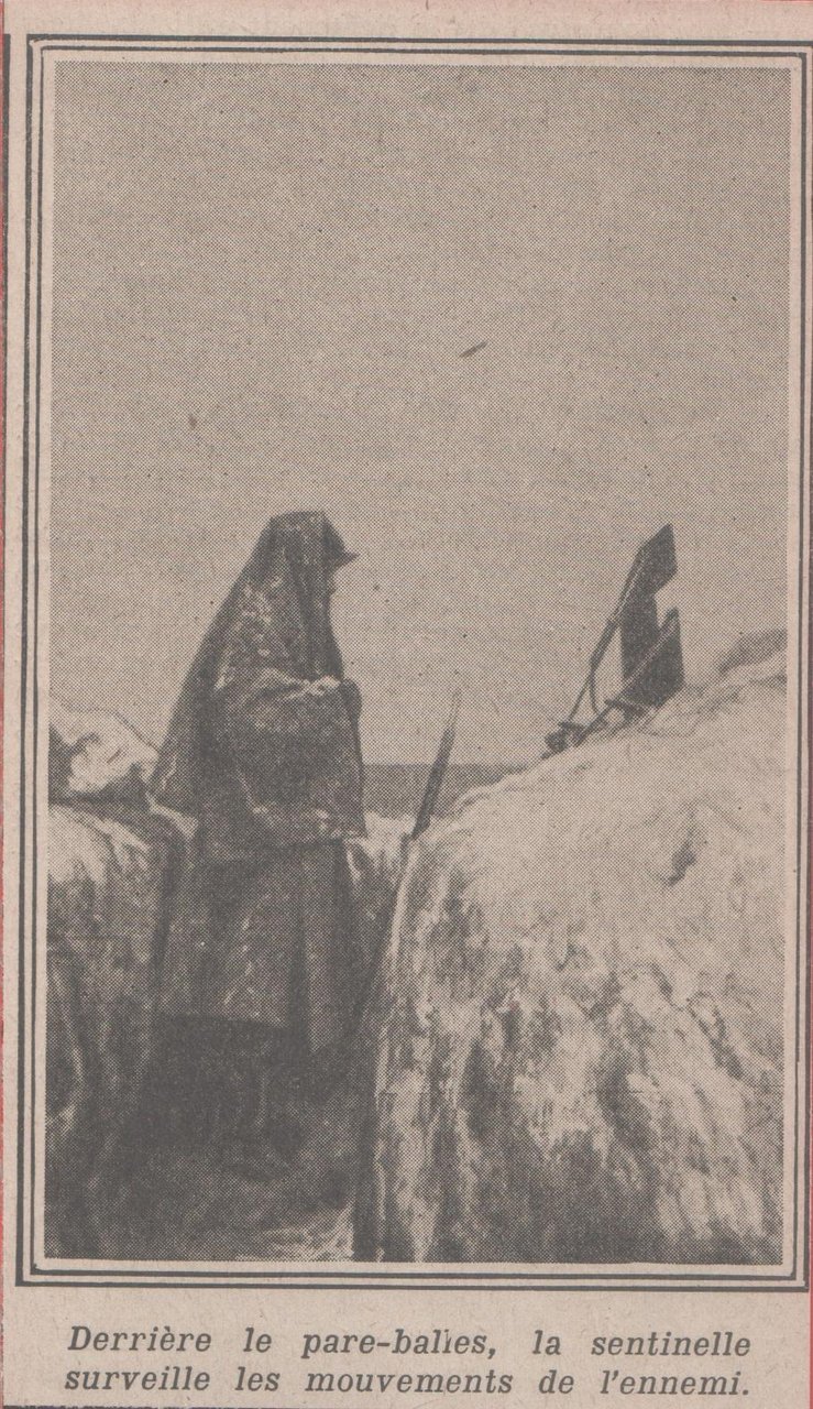 IWW. Derriere le pare-balles la sentinelle surveille l'ennemi (Argonne). 1915