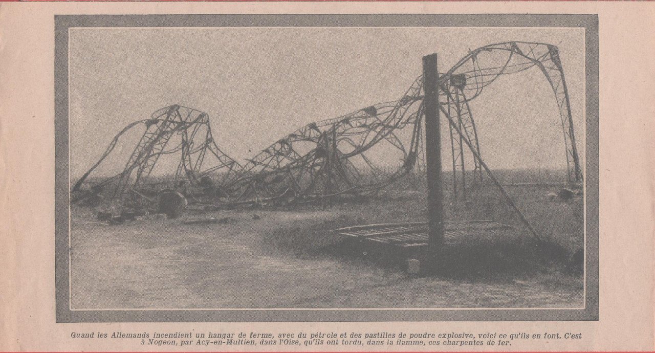 IWW. Les Allemands incedient un hangar a Nogeon par Acy …