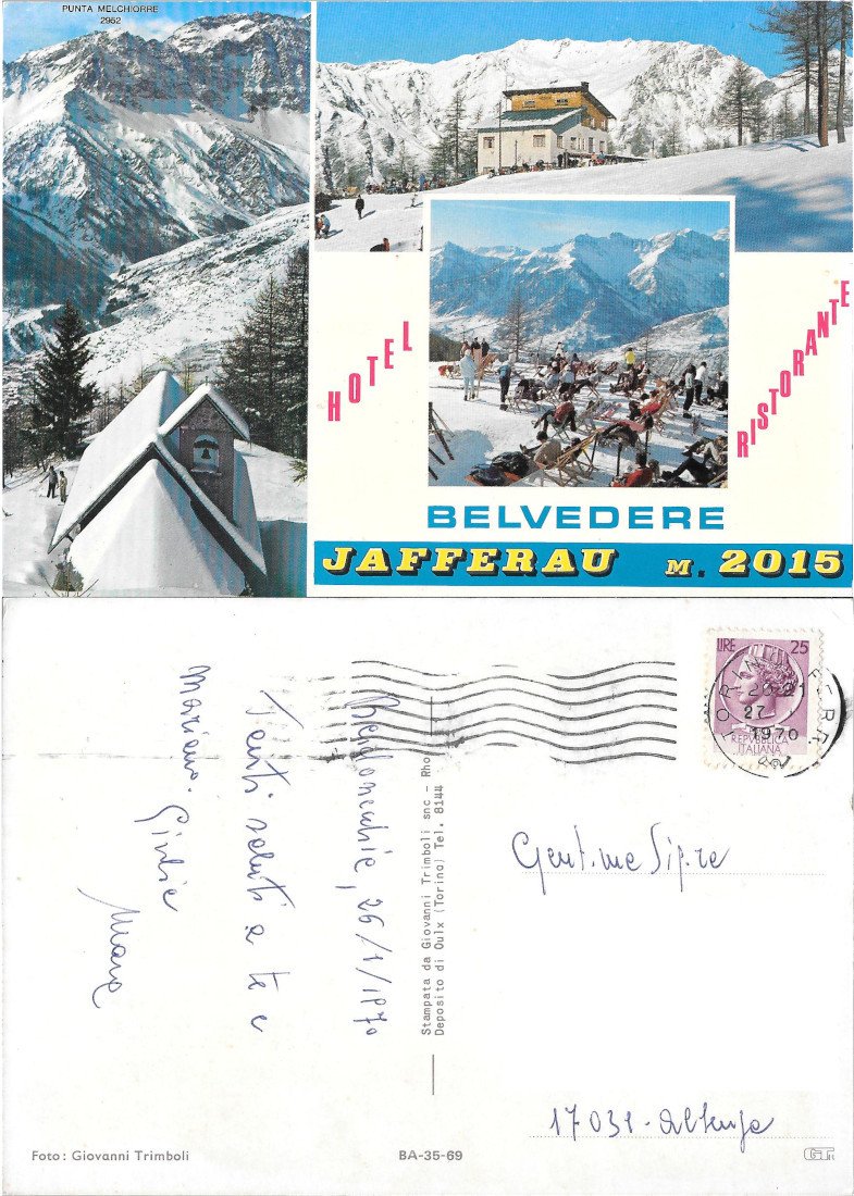 Jafferau. Hotel Ristorante Belvedere. Viaggiata 1970