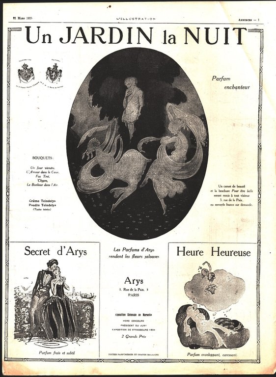 Jaint-Didier le salon permanent de l'automobile/Arys parfumes. Advertising 1925