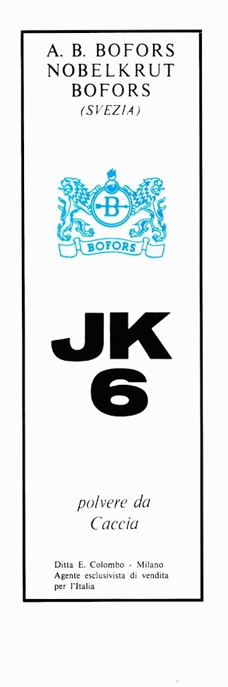 JK6, A.B. Bofors Nobelkrut. Polvere da caccia. Advertising 1969