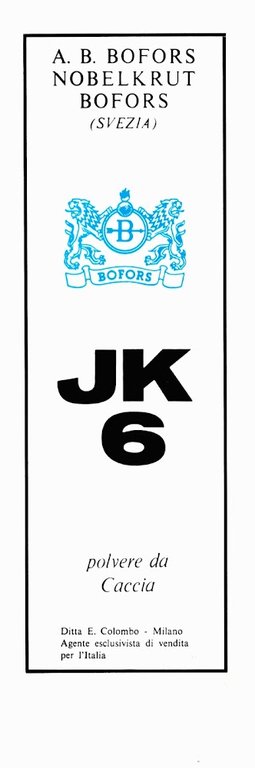 JK6, A.B. Bofors Nobelkrut. Polvere da caccia. Advertising 1969
