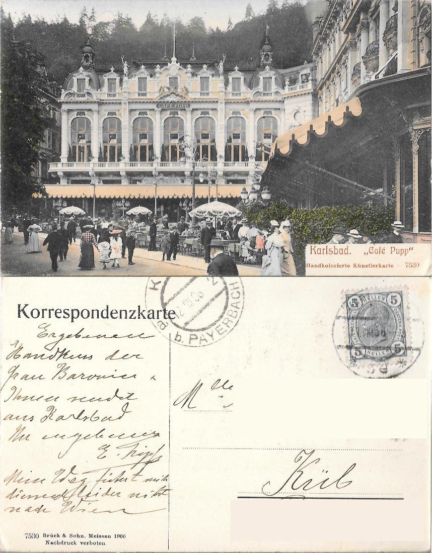 Karlsbad. Café Pupp. Viaggiata 1906