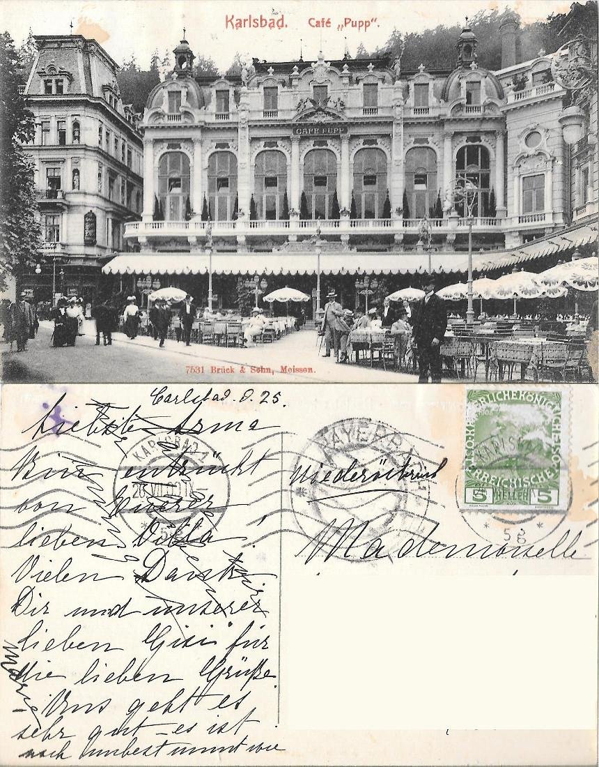 Karlsbad. Café Pupp . Viaggiata 1909