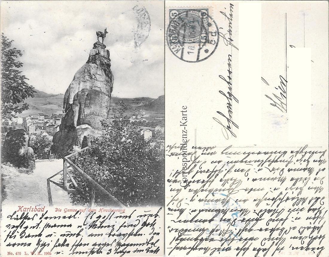 Karlsbad, Die Gemse auf dem Hirschsprung . Viaggiata 1906