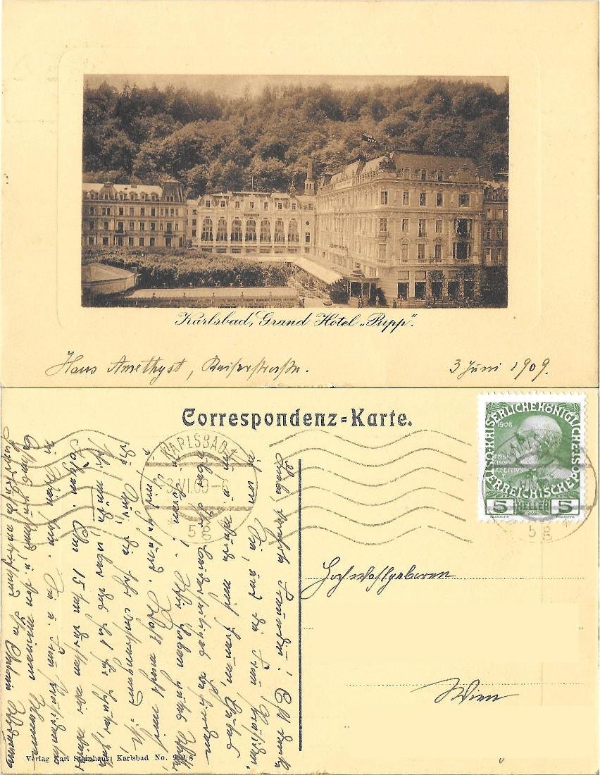 Karlsbad, Grand Hotel Pupp. Viaggiata 1909
