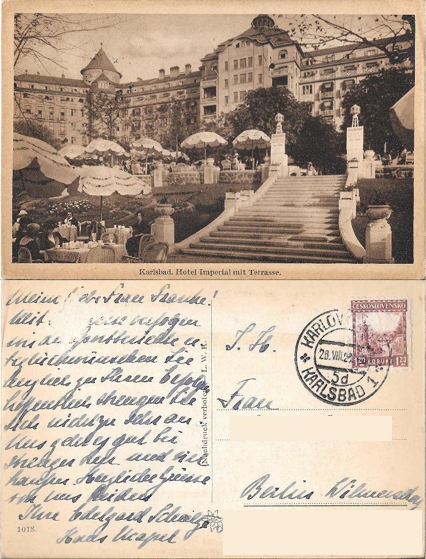 Karlsbad. Hotel Imperial mit Terrasse. Viaggiata 1929