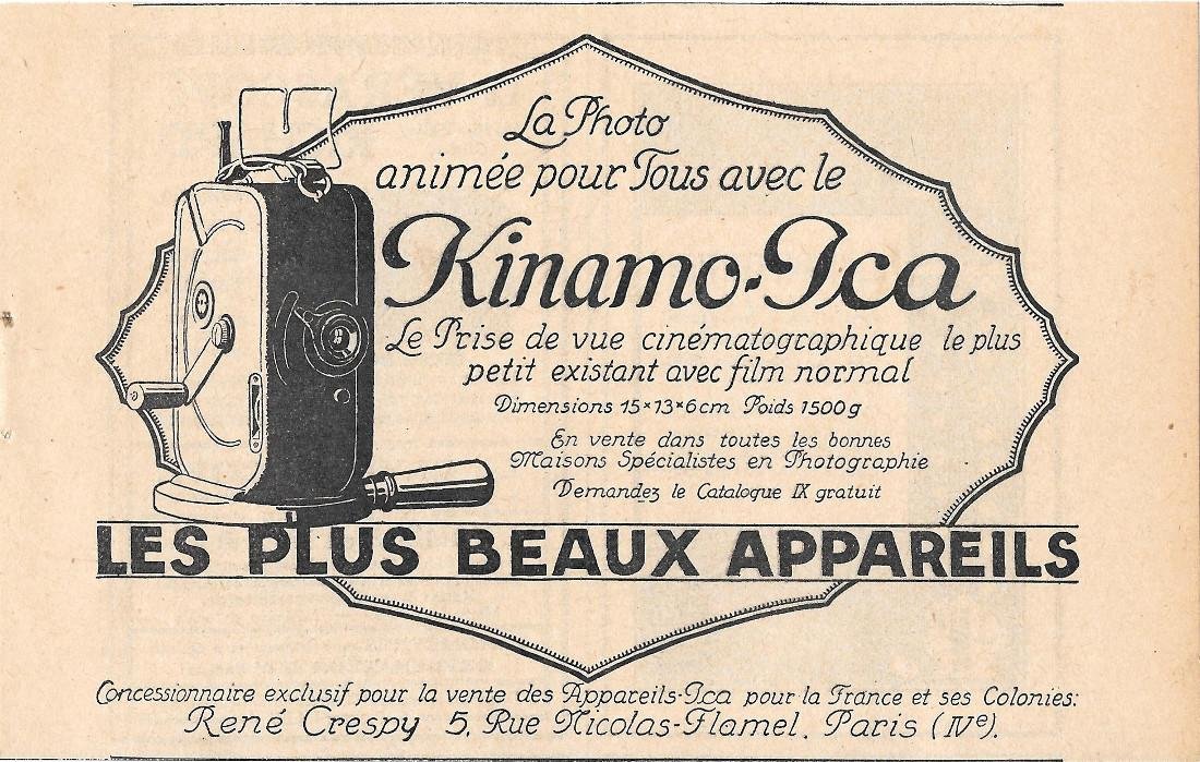 Kinamo-Ica. Les. Les plus beaux appareils. Pubblicita 1926