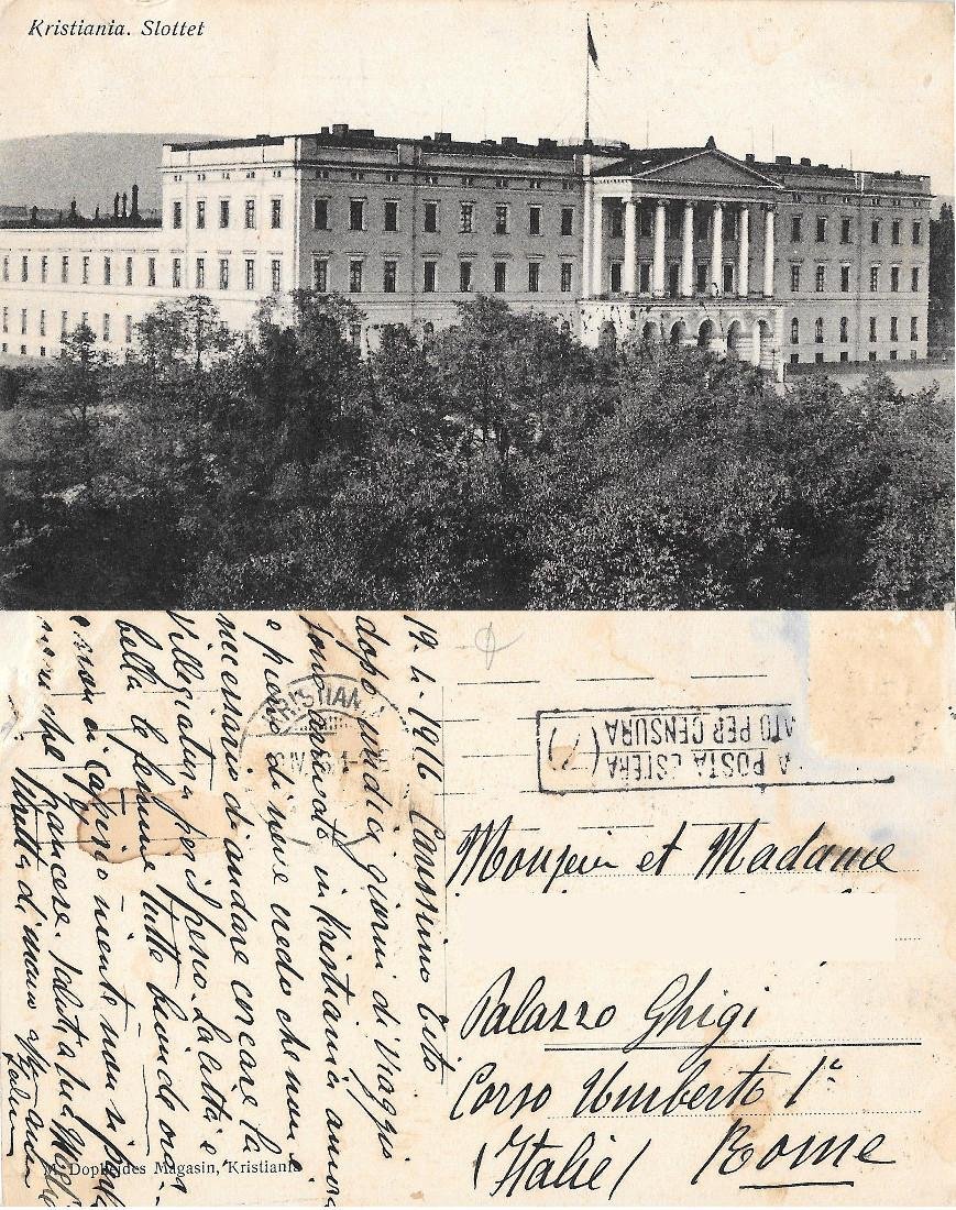 Kristiania. Slottet. Viaggiata 1916