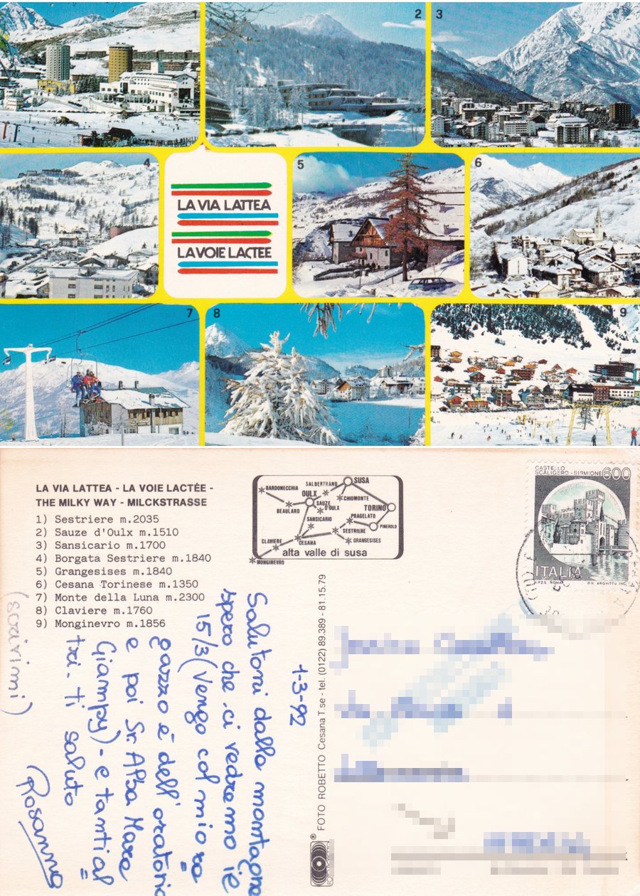 L a Via Lattea. Vedutine. Viaggiata 1992