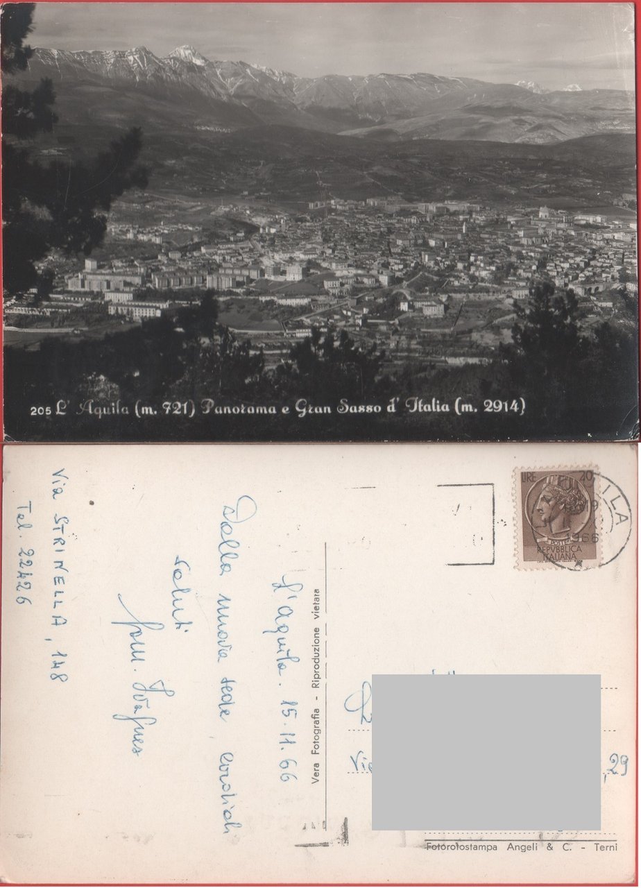 L'Aquila. Panorama e Gran Sasso d'Italia.. Viaggiata 1966