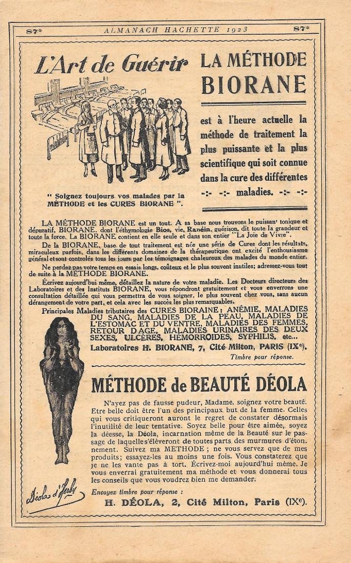 L'arte de guerir. La methode Biorane. Pubblicita 1923