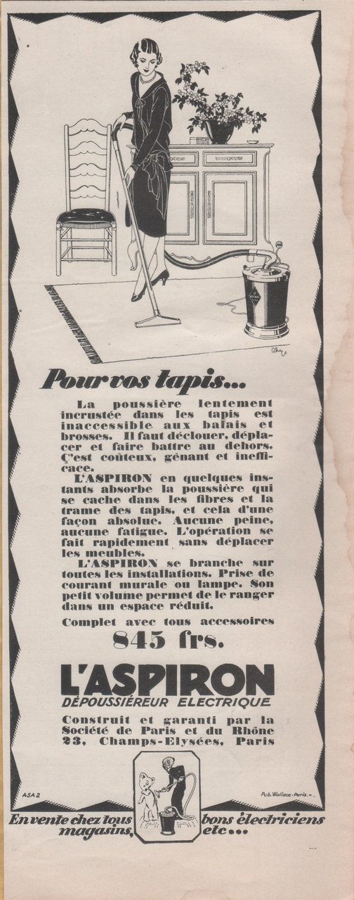 L'Aspiron depoussiereur electrique. Advertising 1926