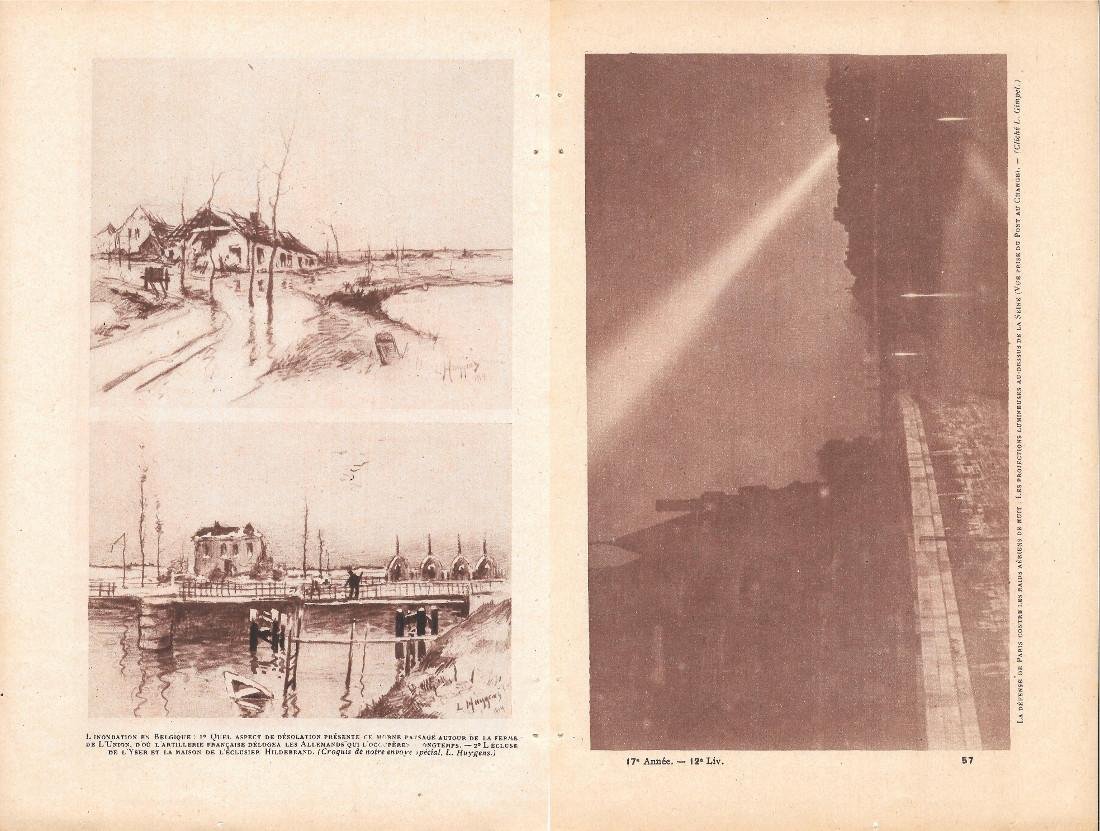 L'inondation en Belgique / La defense de Paris. 1915. Fronte/retro