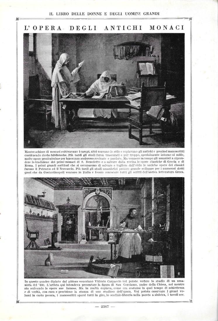 L'opera degli antichi monaci. Stampa 1923