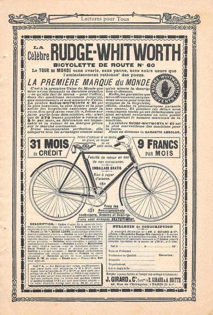 La celebre Rudge-Whitwort bicyclette de route n. 60. Pubblicita 1906