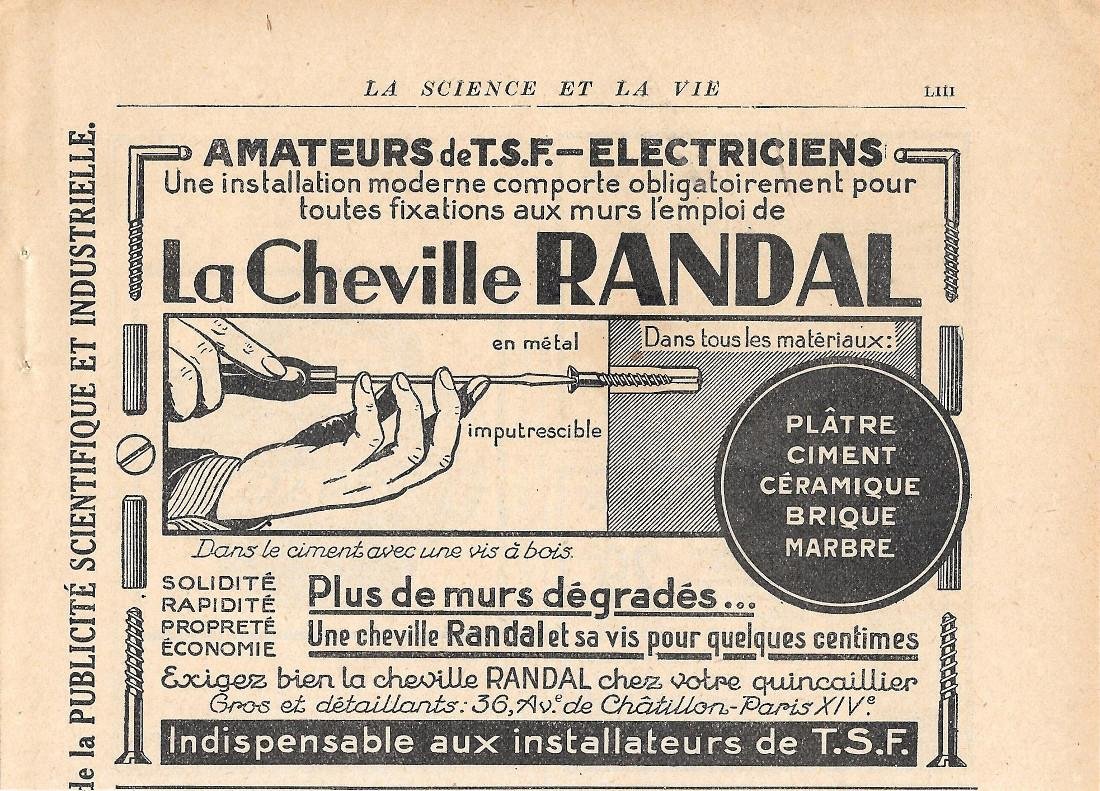 La cheville Randal. Pubblicita 1926