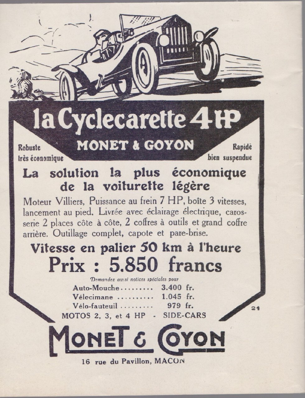 La Cylecarette 4HP Monet &amp; Goyon. Advertising 1925