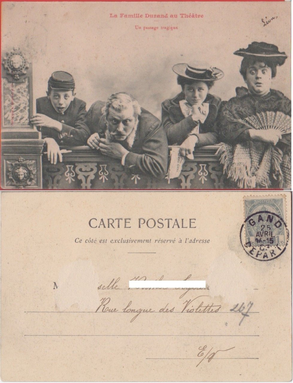 La Famille Durand au Teatra. Un passage tragique. Viaggiata 1903