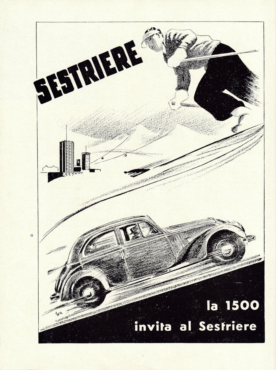 La Fiat 1500 invita al Sestriere. Advertising 1937