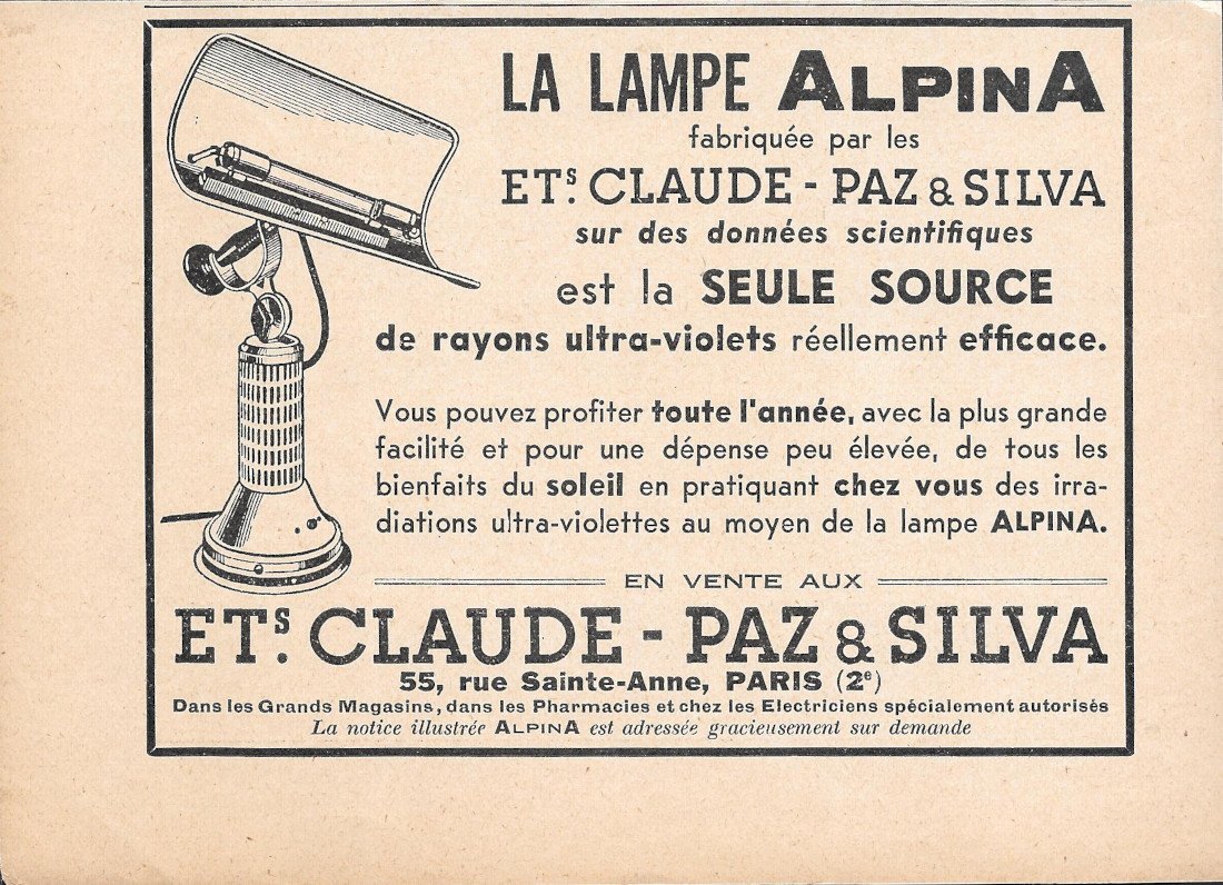 La Lampe Alpina, et.s Claude-Paz &amp; Silva - Advertising 1935