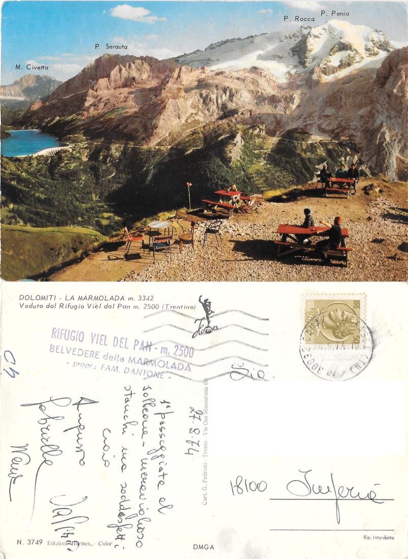 La Marmolada vista dal Rifugio Viel dal Pan. Viaggiata 1974. …