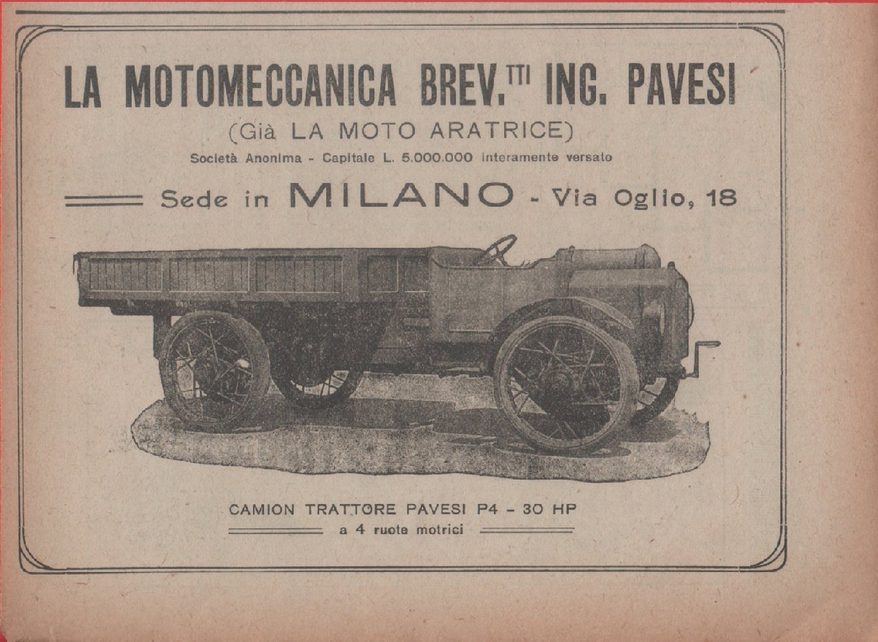 La Motomeccanica. Brev. ing. Pavesi. Advertising 1920