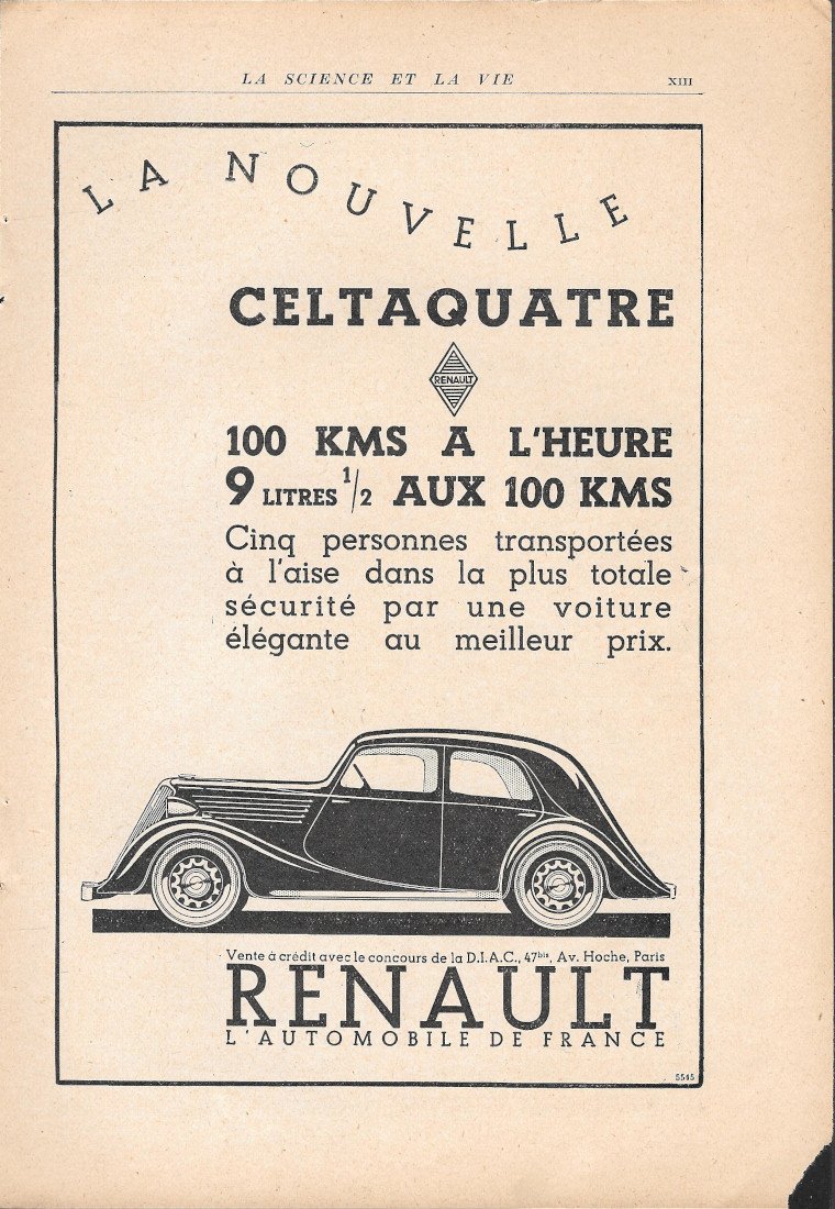 La nouvelle Celtaquatre Renault - Advertising 1935