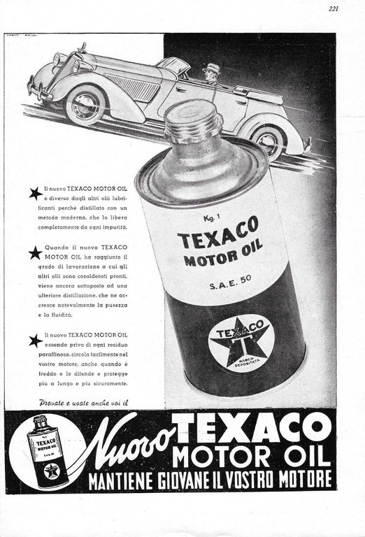 La nuova palla Pirelli/Texaco motor oil. Advertising 1937 fronte retro
