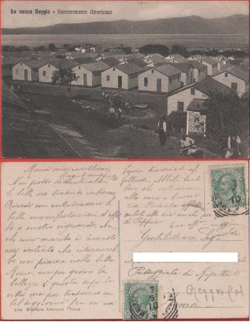 La nuova Reggio (Reggio Calabria). Baraccamento Americano. Viaggiata 1910. ed, …
