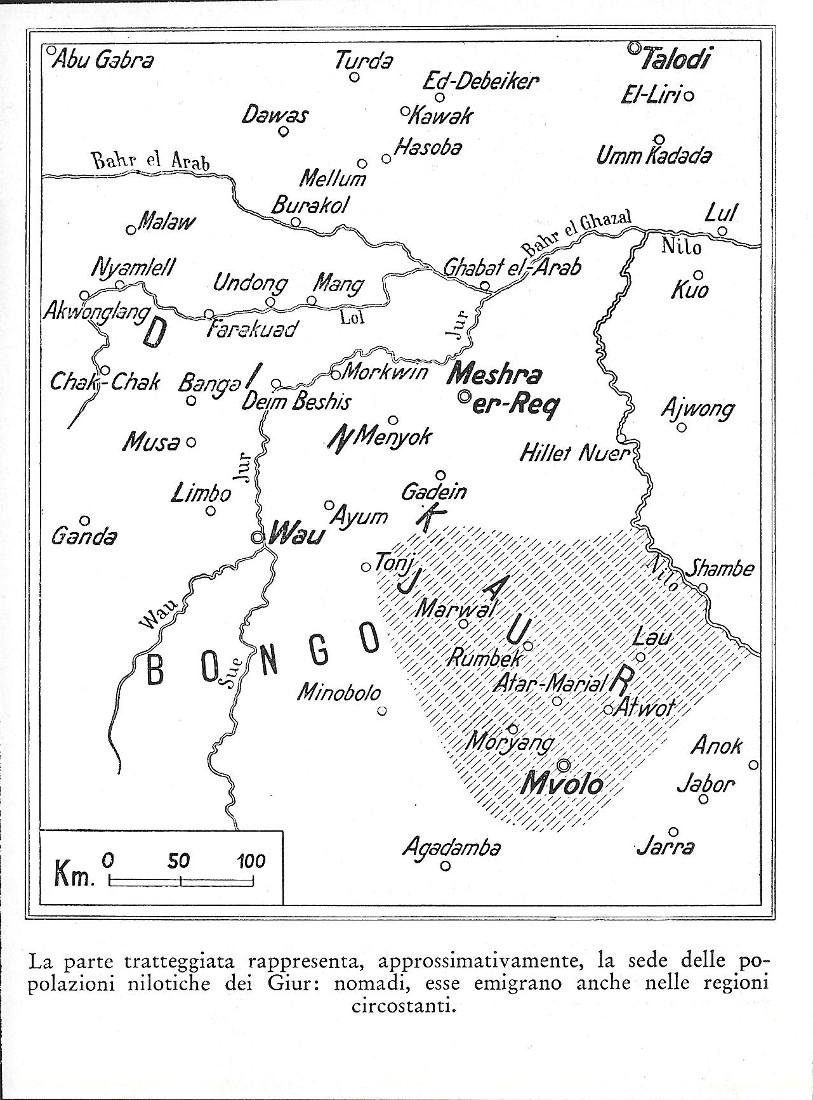 La sede delle popolazioni nilotiche dei Giur (Sudan). Stampa 1934