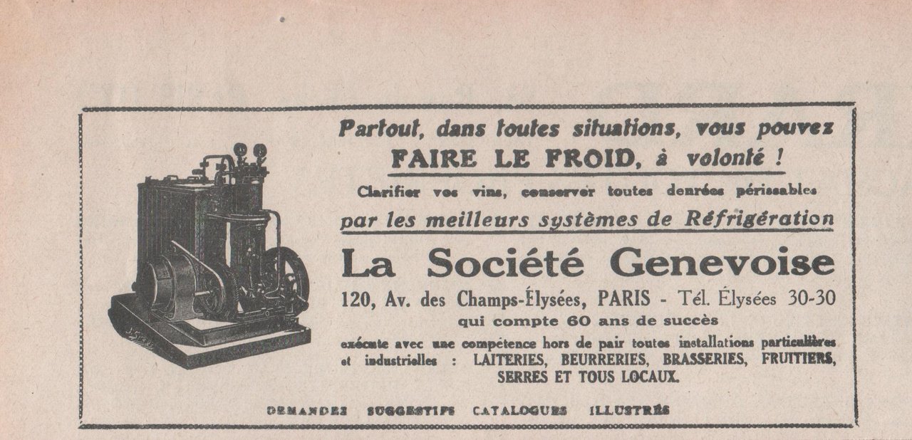 La Société Genevoise. Faire le froid à volonté. Advertising 1924