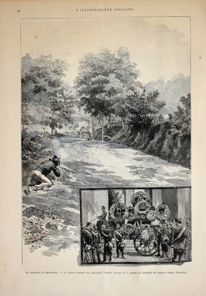 La tragedia di Benevento, Carro funebre del Maggiore Varino. Stampa …