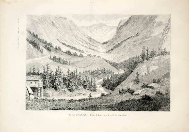 La valle di Vestfjordal (Norvegia). Stampa 1863