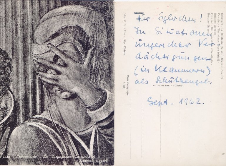 La vergogna (Benozzo Gozzoli). Pisa Camposanto. Viaggiata 1962