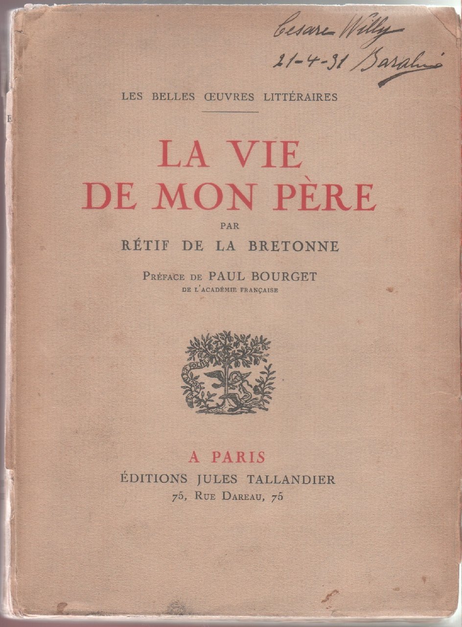 La vie de mon père - Retif De La Bretonne