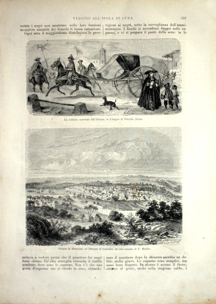 La volante, carrozza dell'Avana; Veduta di Matazas. Stampa 1864