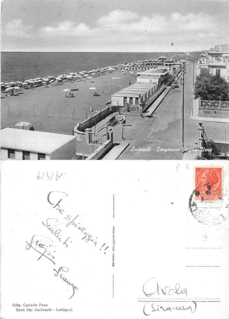 Ladispoli. Lungomare Regina Elena - Cecami. Viaggiata 1954