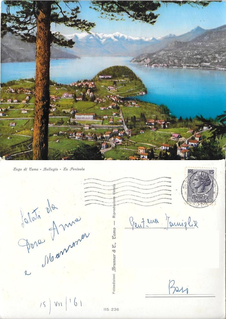 Lago di Como. Bellagio, La penisola. Viaggiata 1961