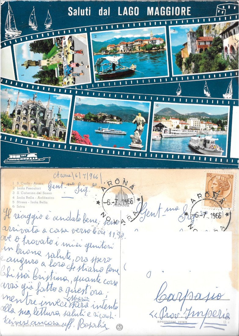 Lago Maggiore. Saluti - Viaggiata 1966