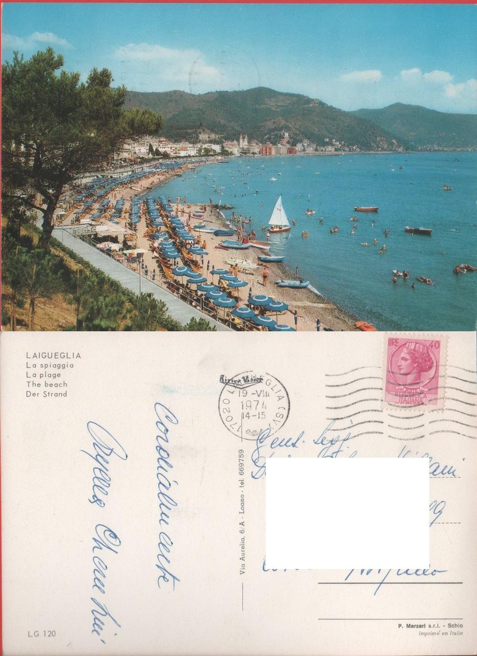 Laigueglia (SV). La spiaggia. Viaggiata 1974