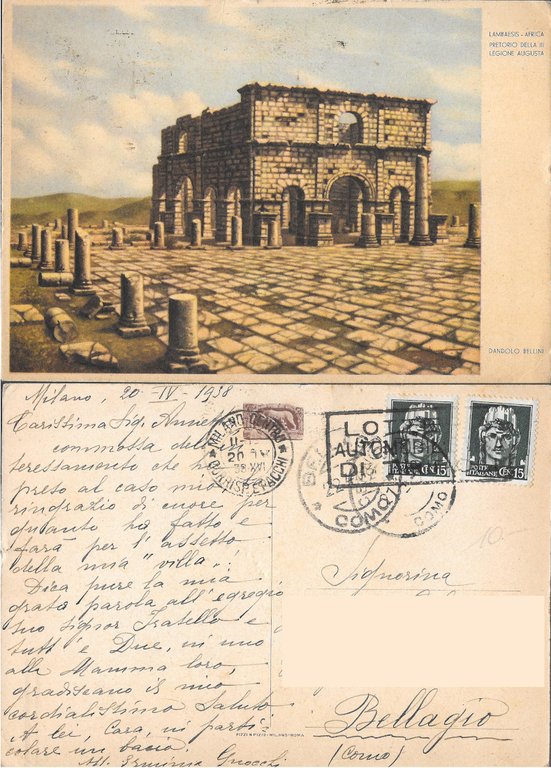 Lambaesis Africa.Pretorio della III Legione Augusta (Dandolo Bellini). Viaggiata 1938