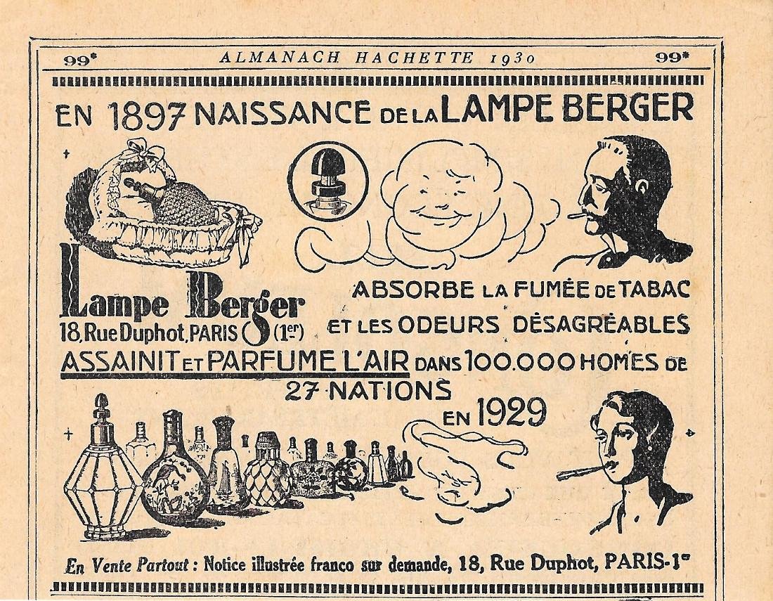 Lampe Berger. Assainit et parfume l'air Pubblicita 1930