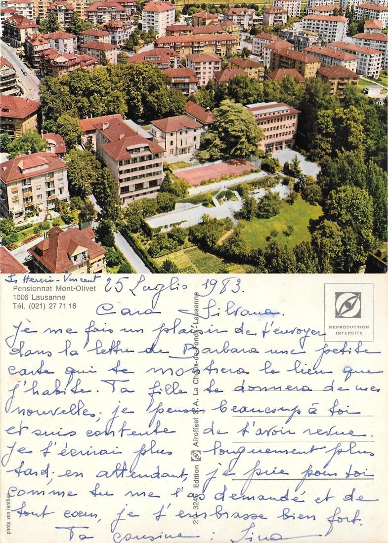 Lausanne. Pensionnat Mont Olivet. Viaggiata 1983