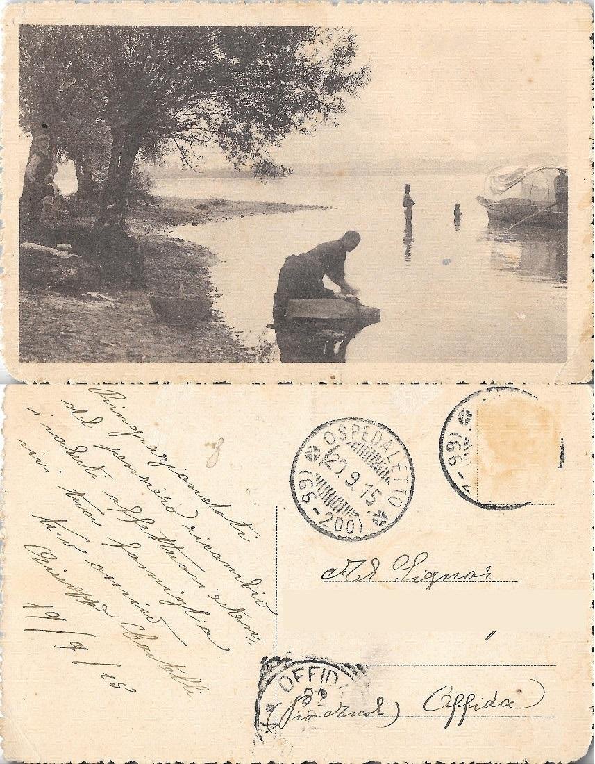 Lavandaia sul lago . Inviata da Ospedaletto. Viaggiata 1915