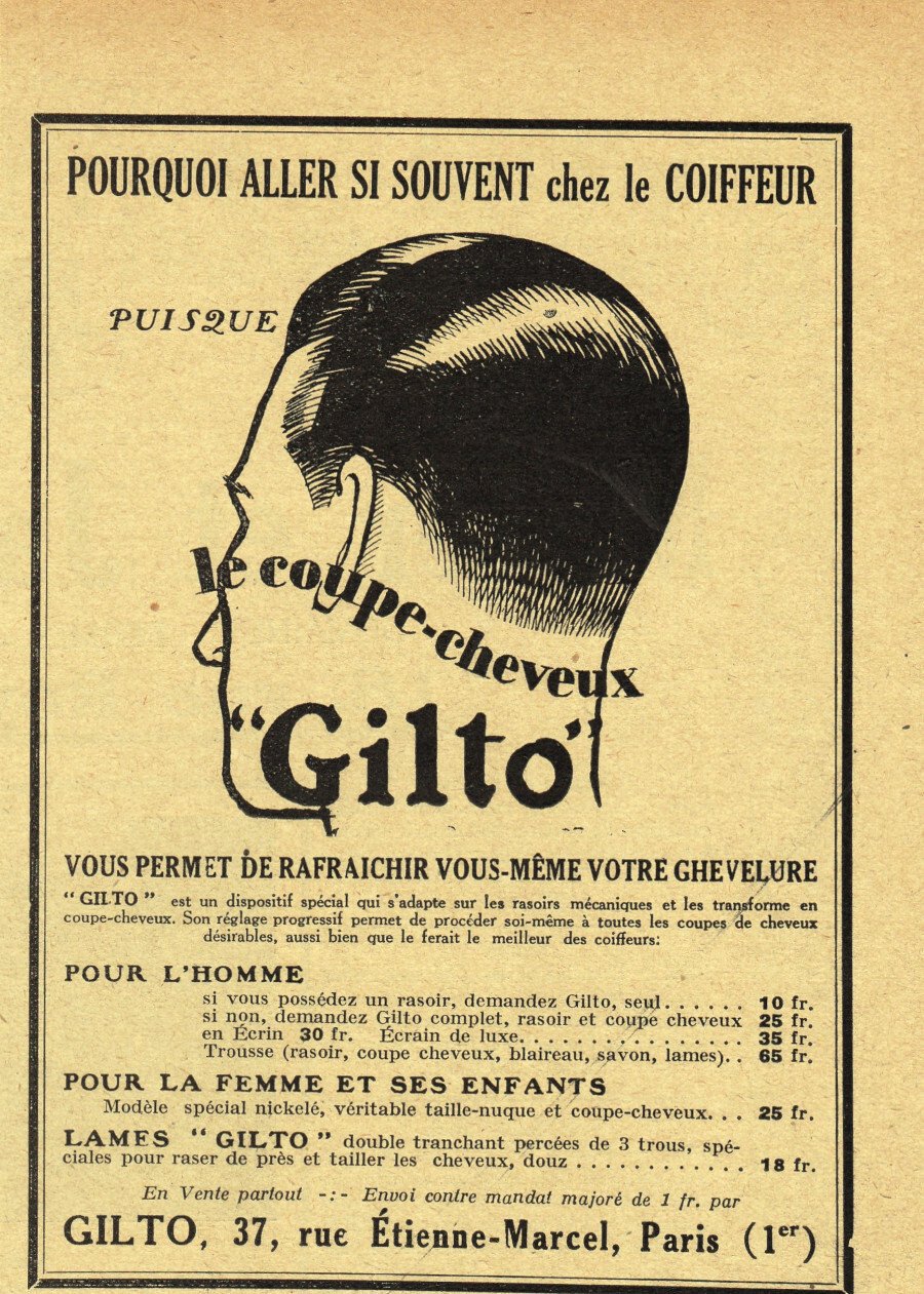 Le coupe-cheveaux GILTO. Advertising 1927