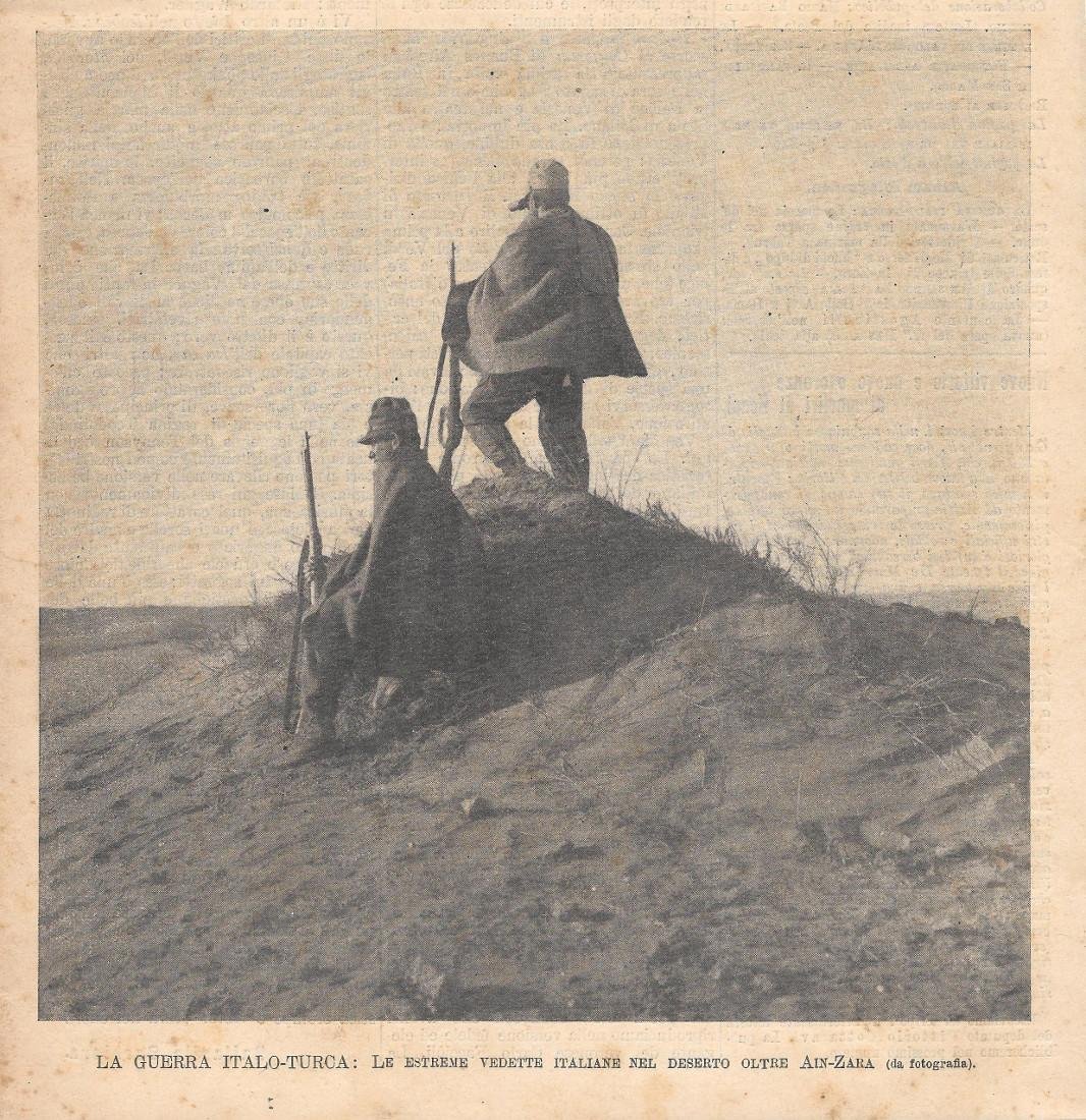 Le estreme vedette italiane nel desero oltre Ain-Zara. Stampa 1912