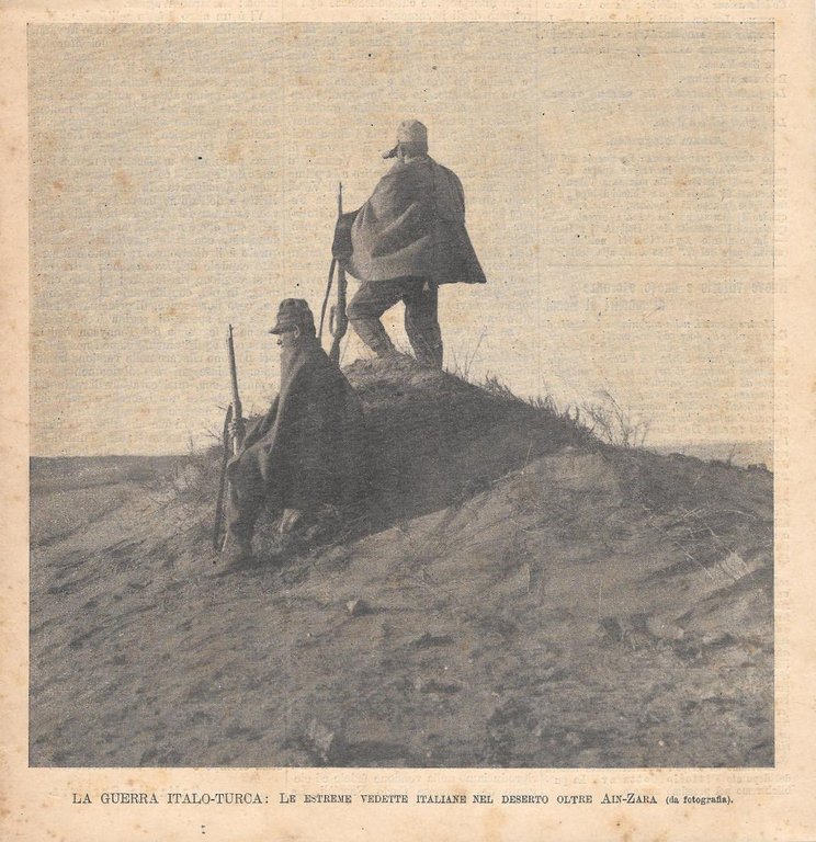 Le estreme vedette italiane nel desero oltre Ain-Zara. Stampa 1912